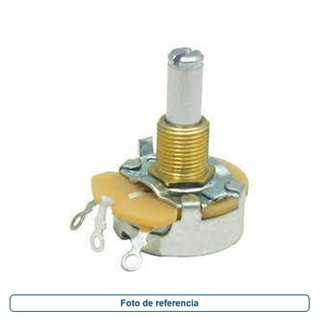 Foto de referencia de un potenciómetro rotatorio con eje ranurado y casquillo roscado
